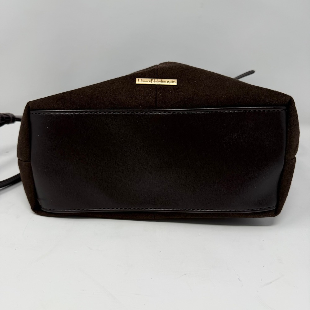 House of Harlow 1960 Suede Belted Bucket Bag Crossbody Brown Women - Picture 4 of 12
